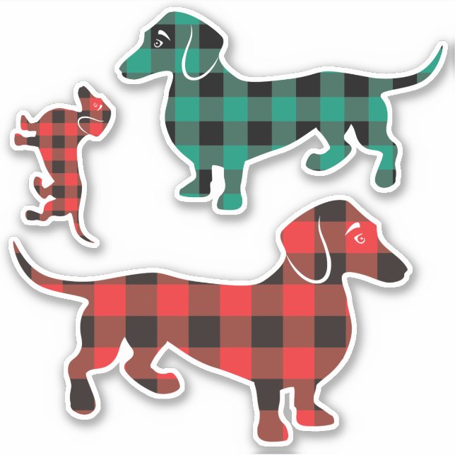 Adesivo Três Xadrezes de Buffalo Dachshund Stickers (Frente)