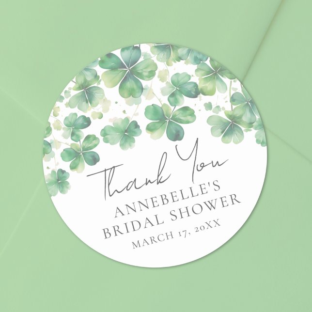Adesivo Trevo de Três Folhas Chuveiro de Noiva do Dia de S (Shamrock Clover St. Patrick's Day Bridal Shower Classic Round Sticker)
