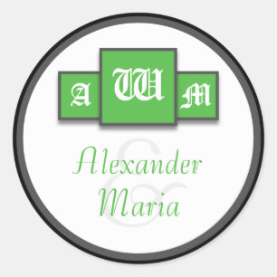 Adesivo Tri-Monogram Green Modern Wedding Stickers/Seals