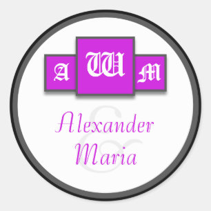 Adesivo Tri-Monogram Purple Modern Wedding Stickers/Seals