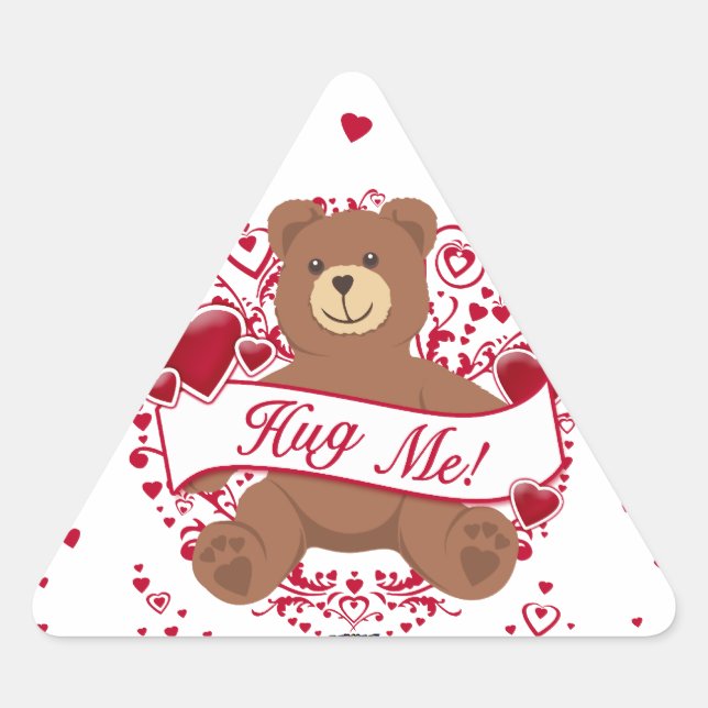 Adesivo Triangular Abraçar-Me! Urso de dia de os namorados (Frente)