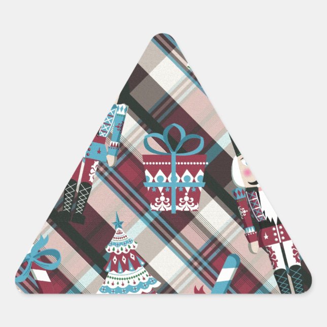 Adesivo Triangular Acrililado de Natal Plaid Azul Burgundy (Frente)