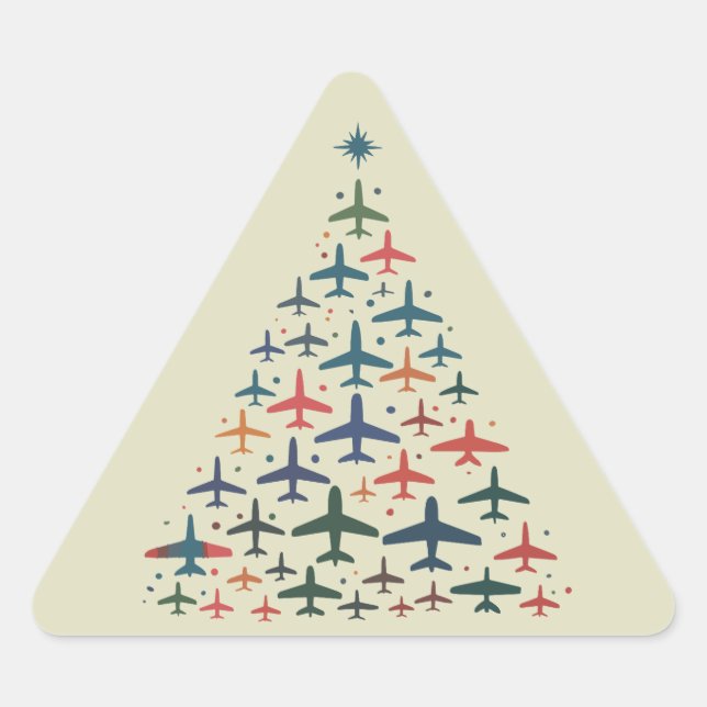 Adesivo Triangular Airplane Christmas Tree Retro Pilot Flying Flight  (Frente)