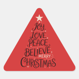 Adesivo Triangular Alegria Amor Paz Acredite Árvore de Natal Natalino