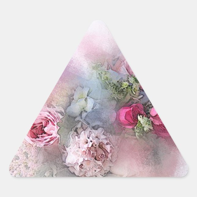 Adesivo Triangular Arte em Aquarela Rosas Vermelhas Rosadas Modelo em (Frente)