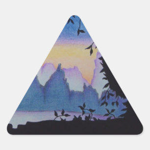 Adesivo Triangular Arte paisagística de abstrato da montanha azul