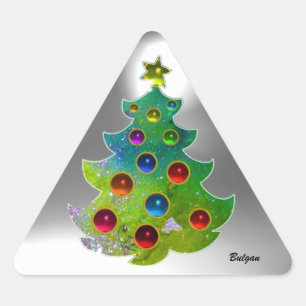 ADESIVO TRIANGULAR ÁRVORE DE NATAL COLORIDA EM SPARKLES DO OURO VERD