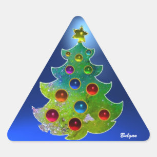 ADESIVO TRIANGULAR ÁRVORE DE NATAL COLORIDO EM ESPUMANTES DOURADOS VE