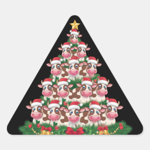 Adesivo Triangular Árvore de Natal da Vaca Camisa Divertida Amante de