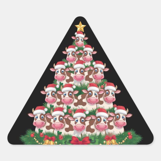 Adesivo Triangular Árvore de Natal da Vaca Camisa Divertida Amante de (Frente)