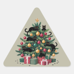 Adesivo Triangular Árvore de Natal de Gatos Pretos Amante de Gatos Lu