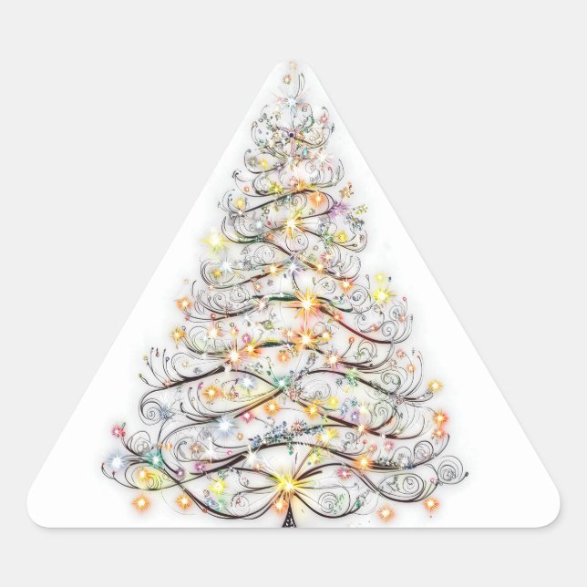 Adesivo Triangular árvore de natal elegante com luzes cintilantes (Frente)