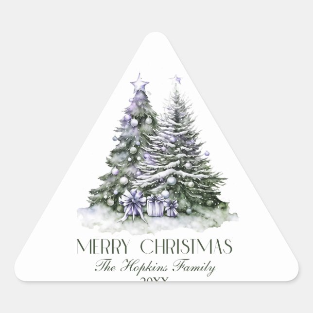 Adesivo Triangular Árvore de Natal Elegante Watercolor (Frente)