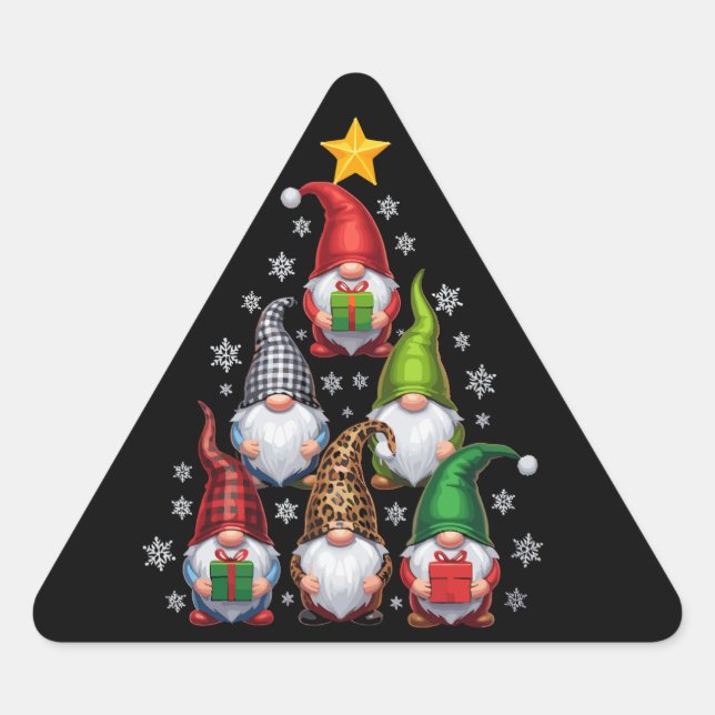 Adesivo Triangular Árvore de Natal Gnomo Natal Férias Engraçado  (Frente)