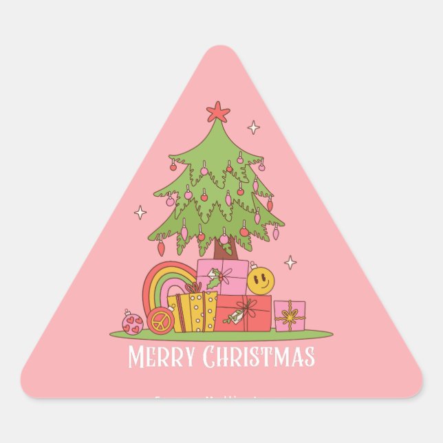 Adesivo Triangular Árvore de Natal Rosa Retro (Frente)