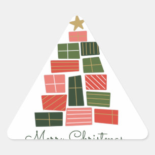 Adesivo Triangular Árvore de Presentes de Natal Feliz