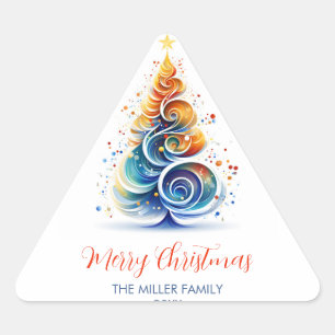 Adesivo Triangular Árvore Natal Colorida de Cores d'Água Personalizáv