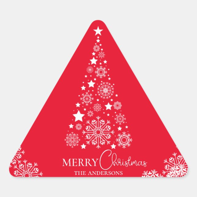 Adesivo Triangular Árvore Vermelha Moderna de Natal (Frente)