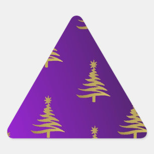 Adesivo Triangular Árvores de Natal Douradas em Roxo