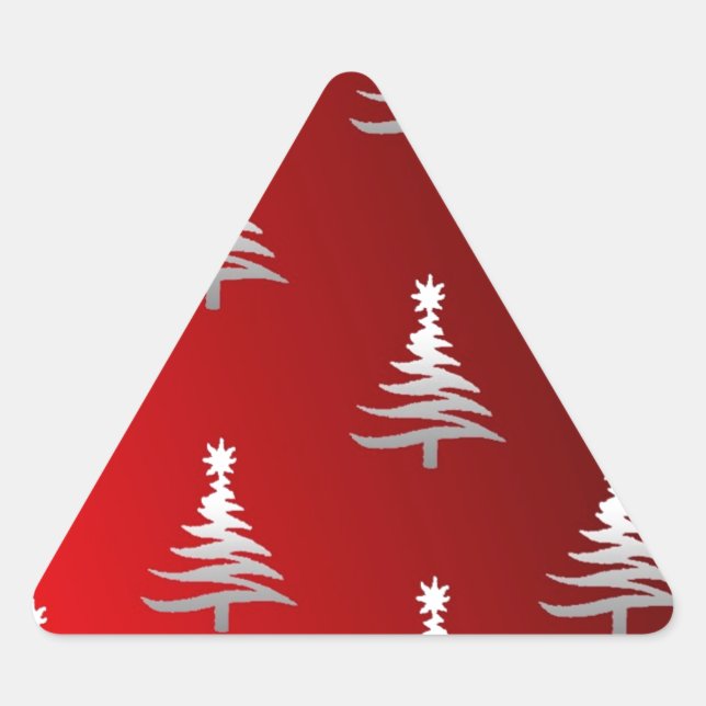Adesivo Triangular Árvores de Natal Prateadas em Vermelho (Frente)
