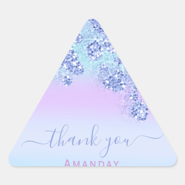 Adesivo Triangular Azul Rosa Floral Triângulo Brilho Casamento ANIVER (Frente)