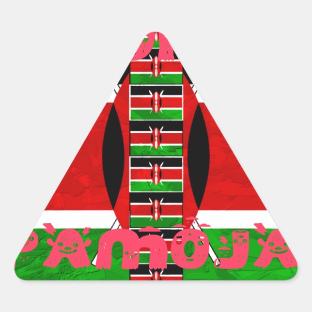 Adesivo Triangular Bandeira do Quênia: Tuko Pamoja - Design de Arte U (Frente)