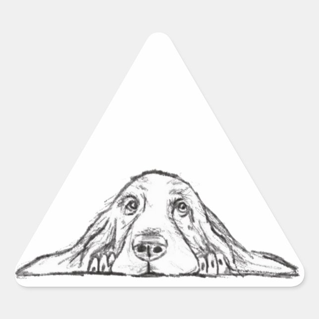 Adesivo Triangular basset hound preto branco simples olhos de cachorr (Frente)