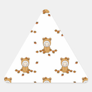 Adesivo Triangular Bebês Lindos de Outono em Padrão de Folhas Caindo