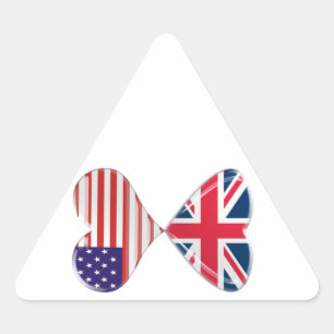 Adesivo Triangular Beijando EUA e a arte BRITÂNICA das bandeiras dos
