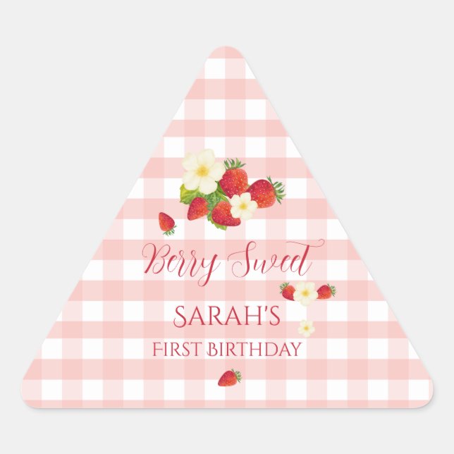 Adesivo Triangular Berry Sweet Strawberry Favor Gift 1st Birthday  (Frente)