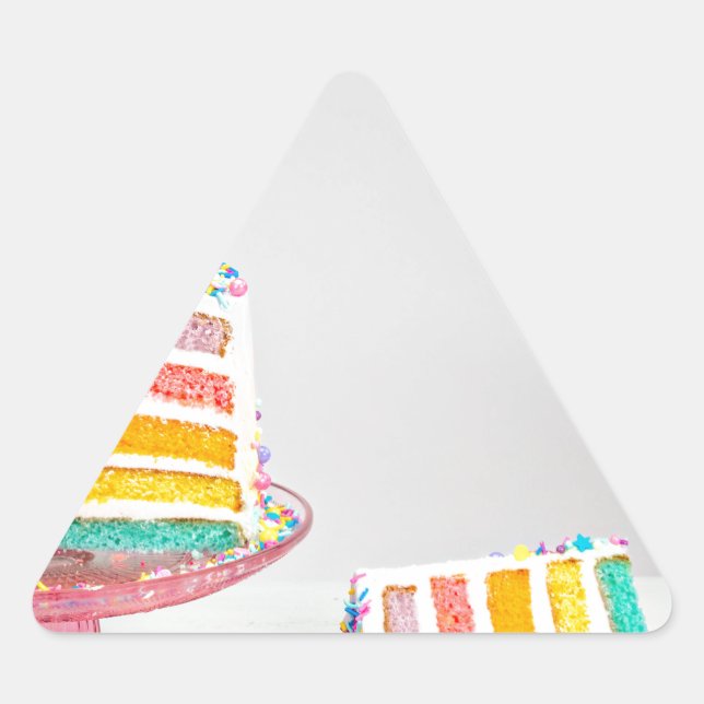 Adesivo Triangular Bolo de Aniversário do Arco-íris (Frente)