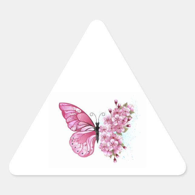 Adesivo Triangular Borboleta Flor com Sakura Rosa (Frente)