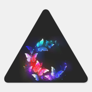 Adesivo Triangular Borboletas Neon Night brilhantes sobre fundo preto