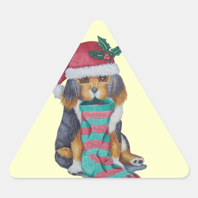 Adesivo Triangular cachorrinho preto e marrom bonitinho vestido de na (Frente)