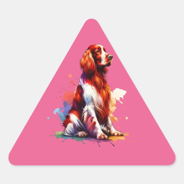 Adesivo Triangular Cachorro Vermelho e Branco Irlandês (Frente)