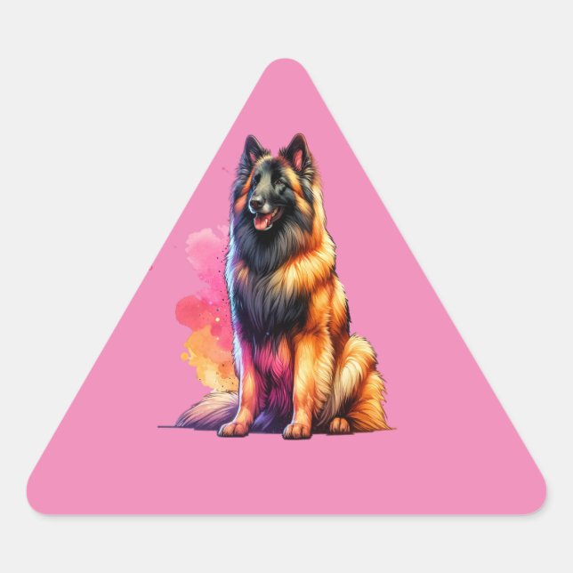 Adesivo Triangular Cão de Tervuren belga (Frente)