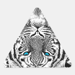 Adesivo Triangular Cara selvagem do tigre dos olhos azuis preto e