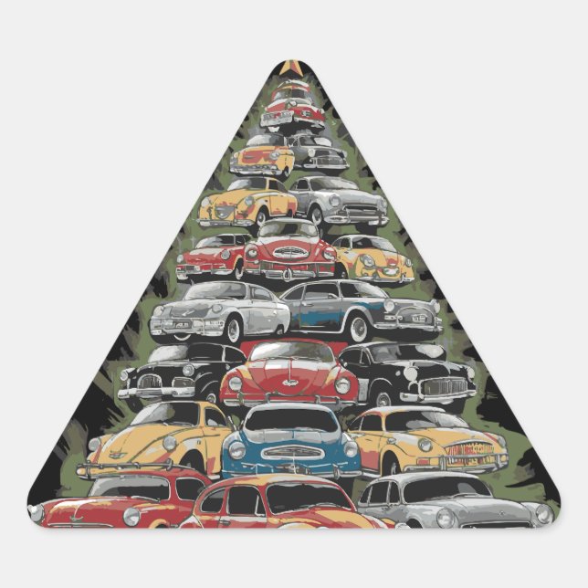 Adesivo Triangular Carros Clássicos de Árvore Árvore Árvore Árvore de (Frente)