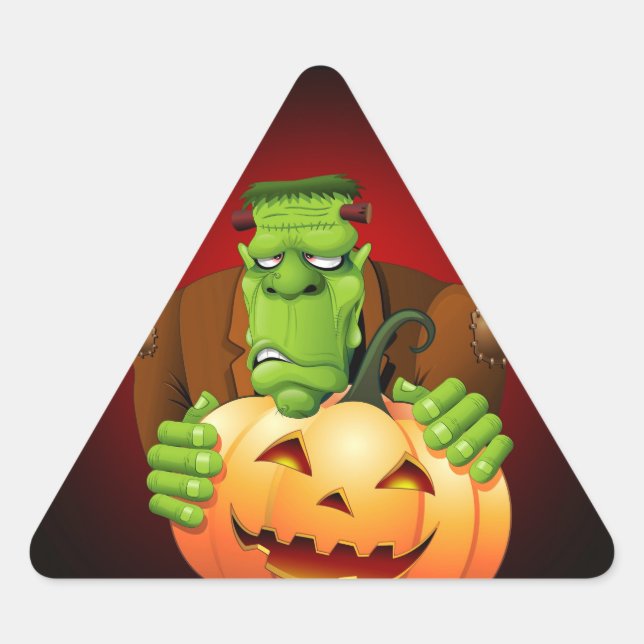 Adesivo Triangular Cartoon Frankenstein Monster com Pumpkin (Frente)