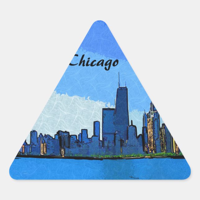 Adesivo Triangular Chicago Skyline Collage Paint (Frente)