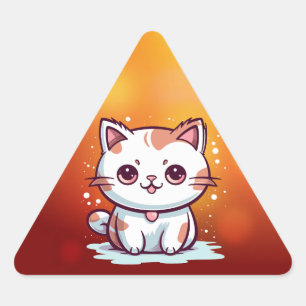 Adesivo Triangular Clipart de Gato Fofo no Estilo Kawaii