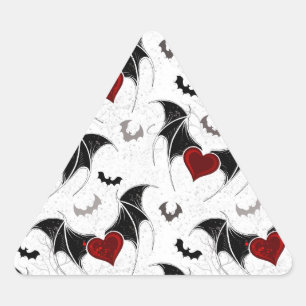Adesivo Triangular Coração de Halloween com asas de morcegos pretos