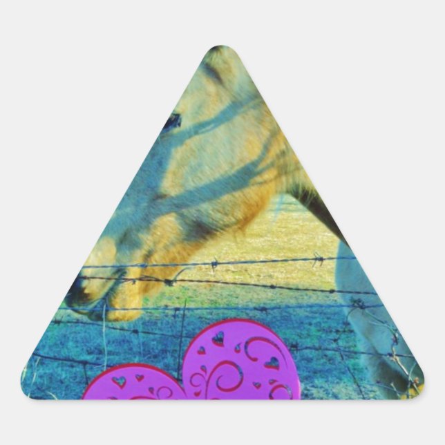 Adesivo Triangular Coração Rosa e Cavalo Amarelo (Frente)