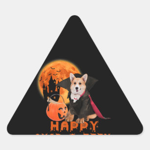 Adesivo Triangular Corgi Gift Feliz Dia das Bruxas de Corgi