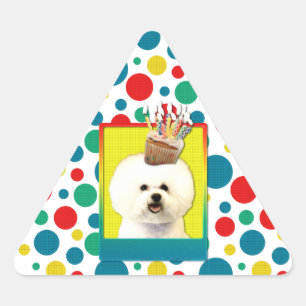 Adesivo Triangular Cupcake do aniversário - Bichon Frise