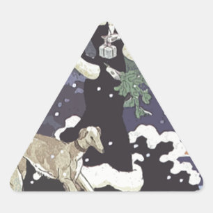 Adesivo Triangular Dama Borzoi de Férias na Neve