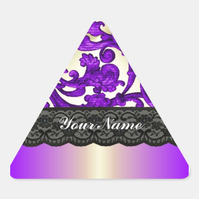 Adesivo Triangular Damasco de rendas roxo e dourado (Frente)