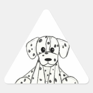 Adesivo Triangular Desenho simples de um cão dalmata de pelúcia em pr