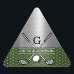 Adesivo Triangular Design de Monograma de Golf Personalizado<br><div class="desc">Design de Monograma Elegante de Golf Personalizado Minimalista por Edward Eksi. Fácil modificação de INICIAIS e TEXTOS para suas necessidades.</div>