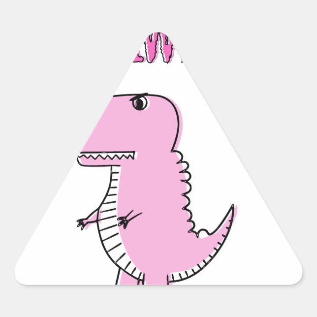 Adesivo Triangular Dinossauro T-Rex, Cartoon Rosa, Bonito E Irritado (Frente)
